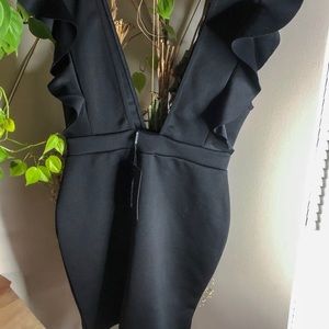 Deep Plunge Sexy Black Dress
